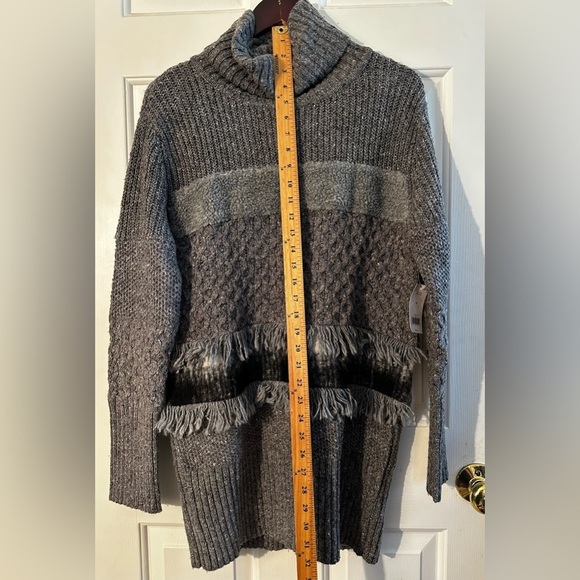 BANANA REPUBLIC Med VINTAGE Mixed Textile Wool Alpaca Chunky Fringe Turtleneck - Picture 12 of 13